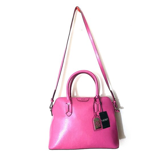 NWT LAUREN Ralph Lauren Women\'s Tate Dome zipper Satchel, Raspberry Rose